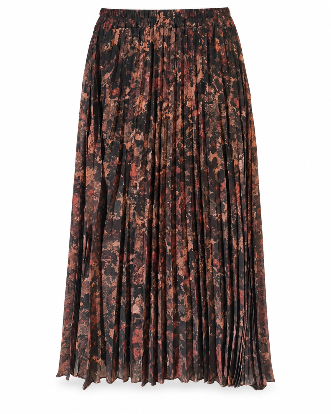 Jupe midi plissée imprimé abstrait tons bordeaux et noir femme taille élastique style automne