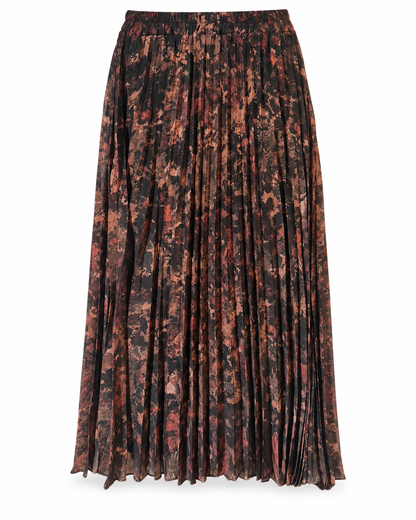Jupe midi plissée imprimé abstrait tons bordeaux et noir femme taille élastique style automne