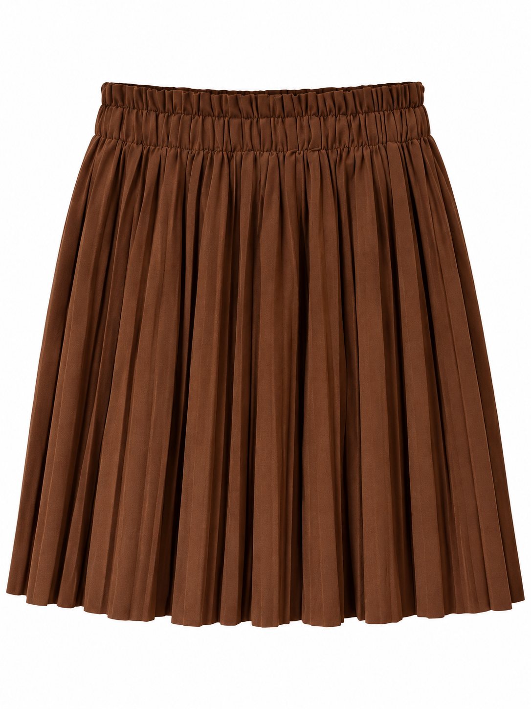 Jupe courte plissée marron taille haute élastique femme, style casual chic automne
