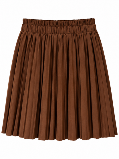 Jupe courte plissée marron taille haute élastique femme, style casual chic automne