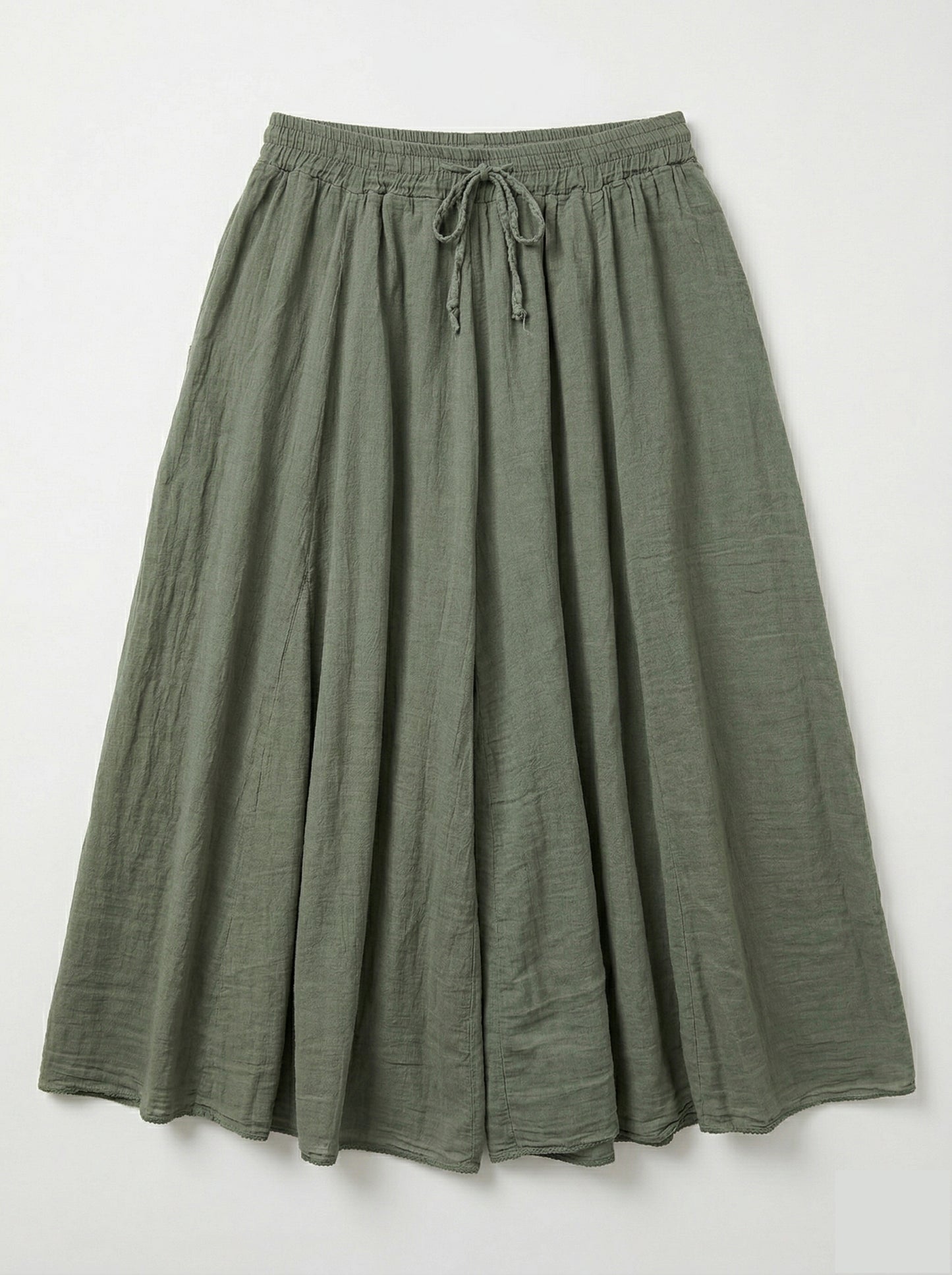 Jupe longue fluide vert sauge taille élastique avec lien à nouer style bohème femme Zélie