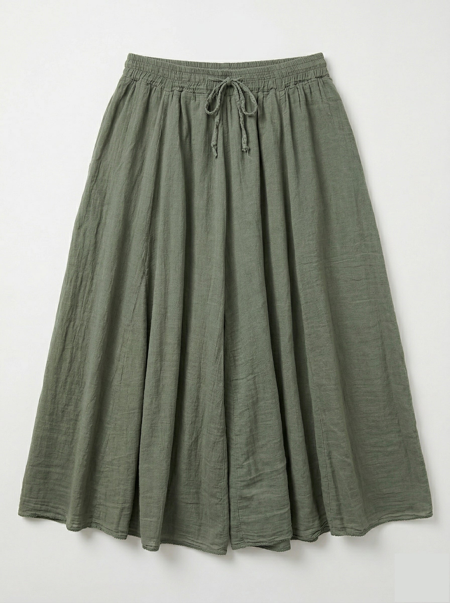 Jupe longue fluide vert sauge taille élastique avec lien à nouer style bohème femme Zélie