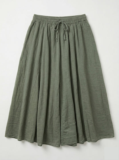 Jupe longue fluide vert sauge taille élastique avec lien à nouer style bohème femme Zélie