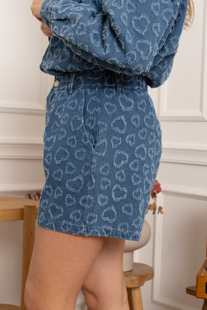 Short Lova - Short denim à motif cœurs