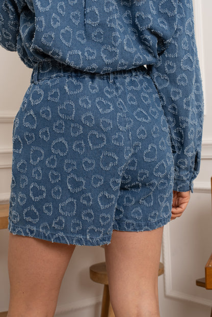 Short Lova - Short denim à motif cœurs