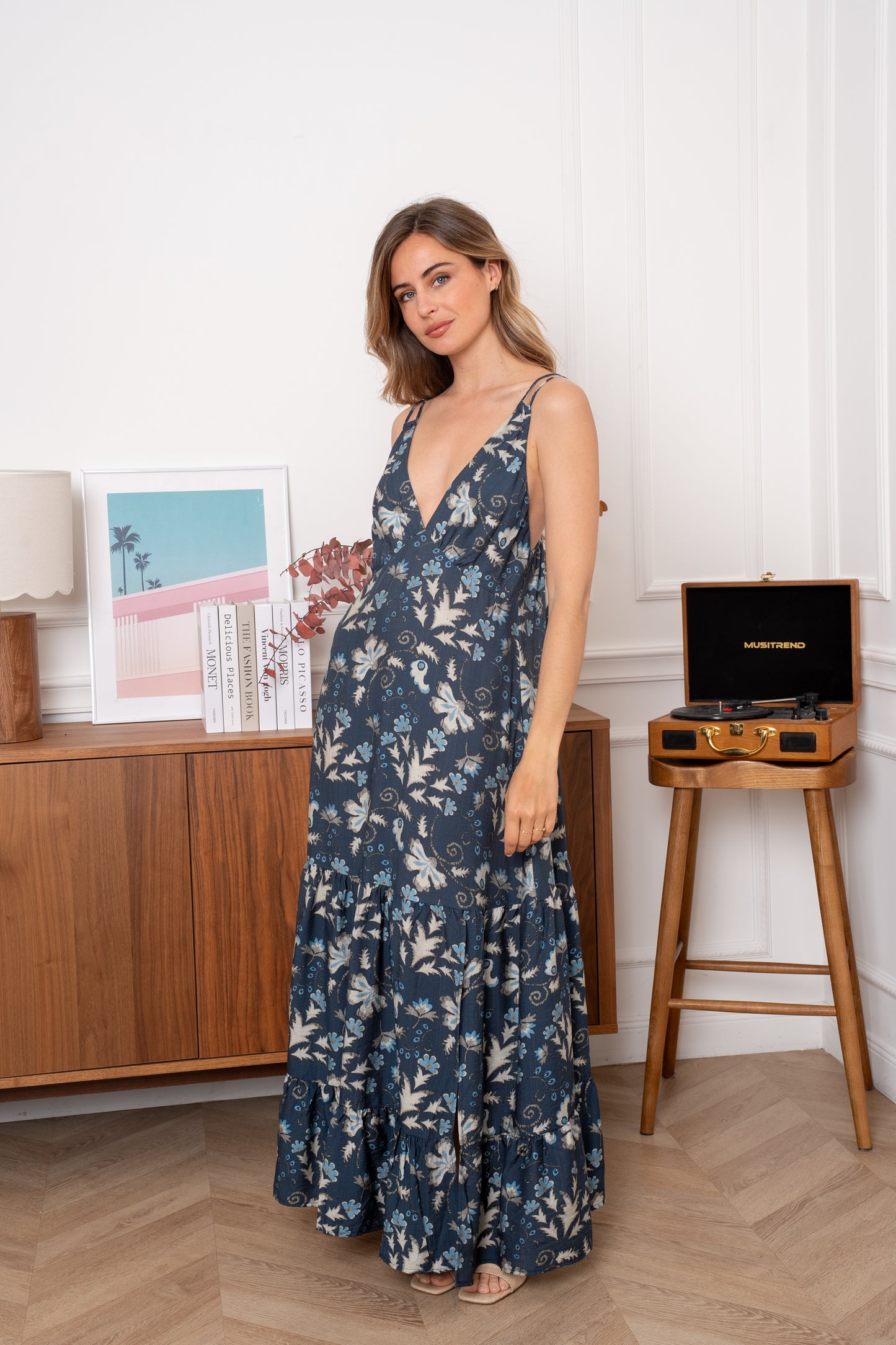 Robe Maddy - Robe longue fluide imprimé bohème à bretelles fines