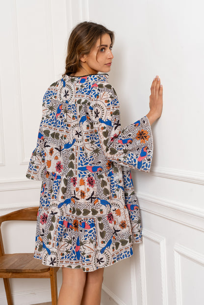 Robe Rebecca – Robe courte imprimée bohème à manches longues