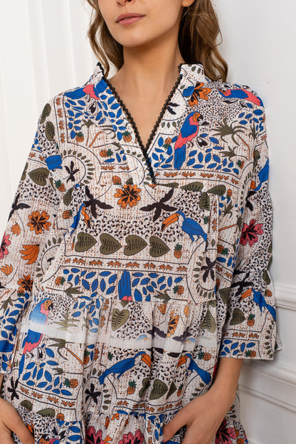 Robe Rebecca – Robe courte imprimée bohème à manches longues