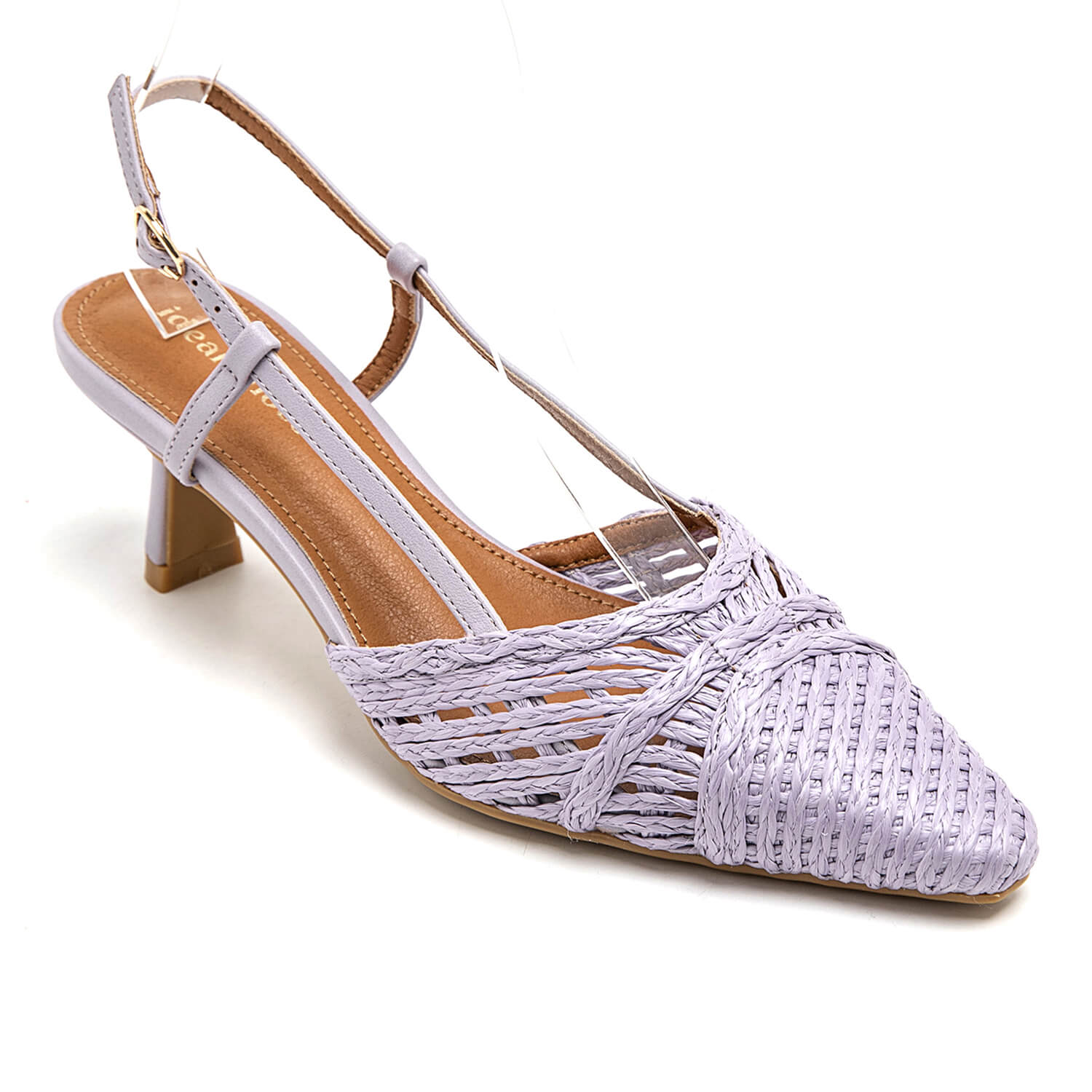 Sandales slingback tressées lilas à petit talon, chaussures femme élégantes style bohème printemps été