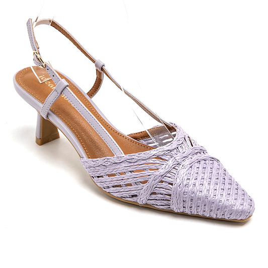 Sandales slingback tressées lilas à petit talon, chaussures femme élégantes style bohème printemps été