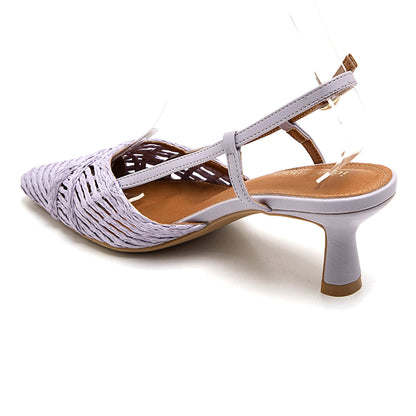 Sandales slingback tressées lilas à petit talon kitten heel chaussures femme élégantes printemps été