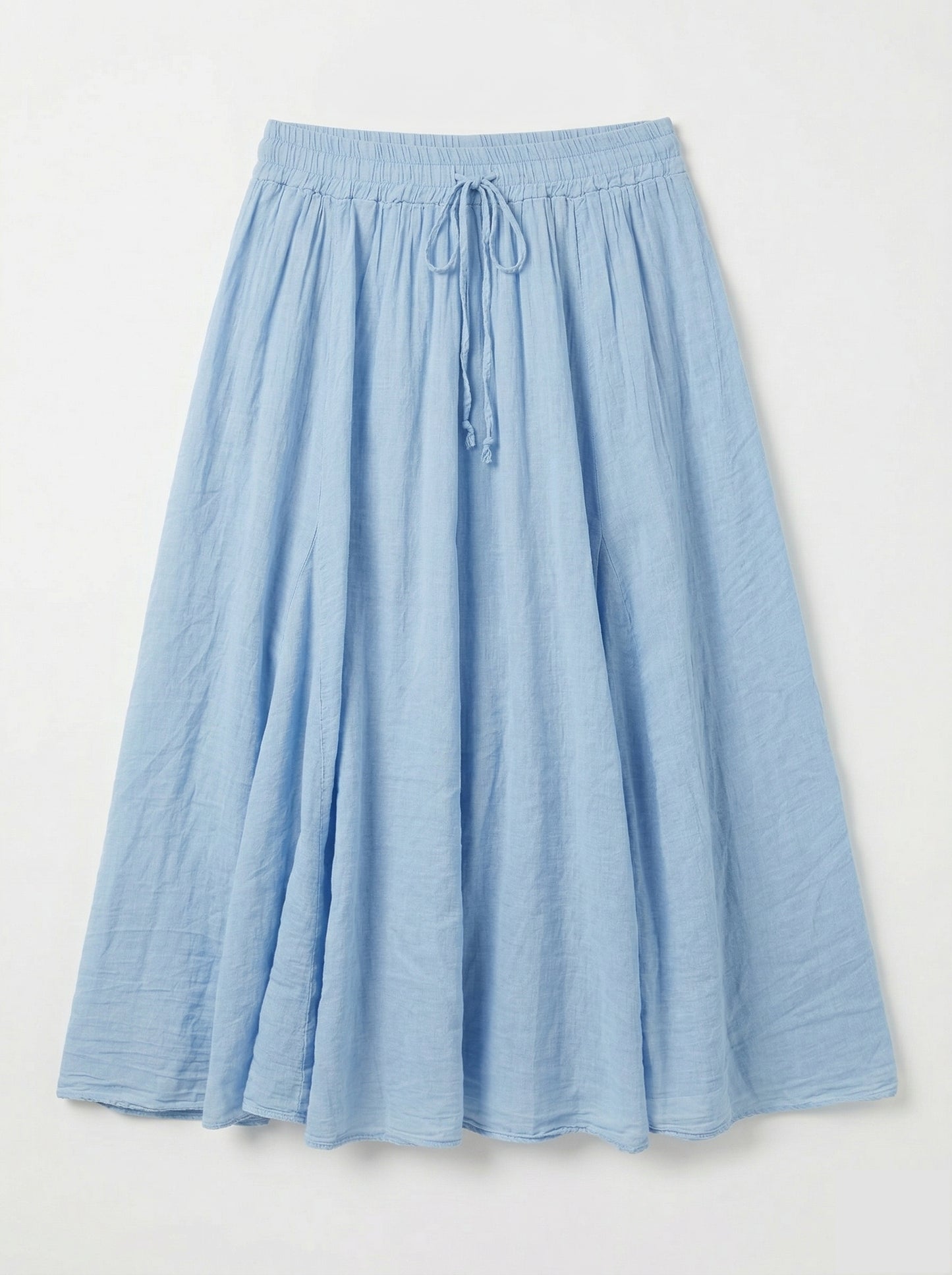 Jupe longue fluide bleu ciel Zélie avec taille élastique et cordon à nouer style bohème femme