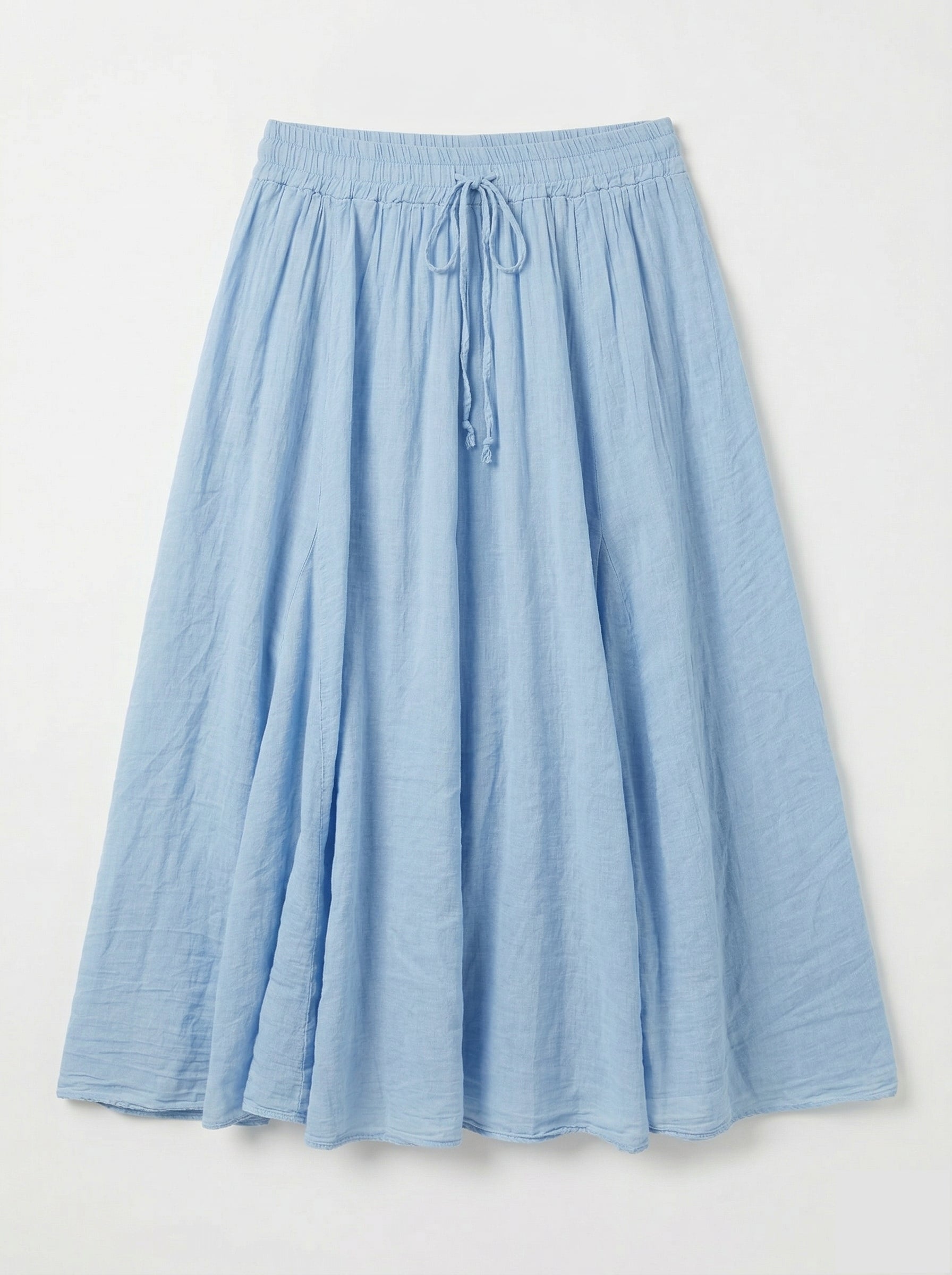 Jupe longue fluide bleu ciel Zélie avec taille élastique et cordon à nouer style bohème femme