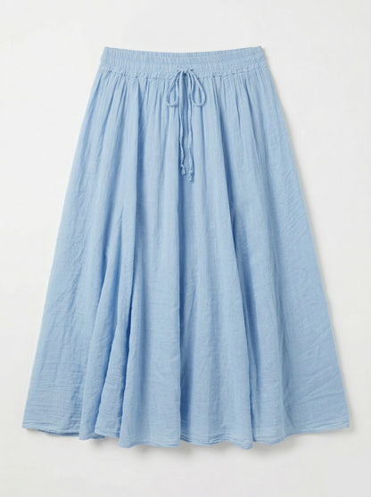 Jupe longue fluide bleu ciel Zélie avec taille élastique et cordon à nouer style bohème femme