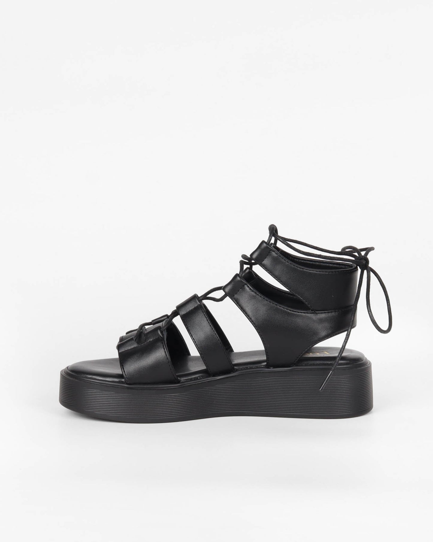 Sandales compensées noires style spartiates à lacets avec plateforme épaisse femme tendance été