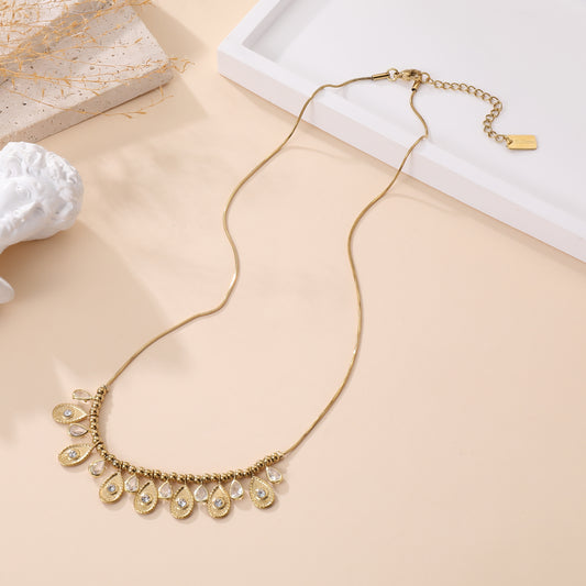 Collier goutte doré acier inoxydable pendentifs larmes cristal et strass bijou femme élégant