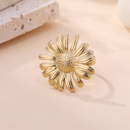 Bague fleur marguerite dorée en métal, bijou fantaisie femme style bohème chic