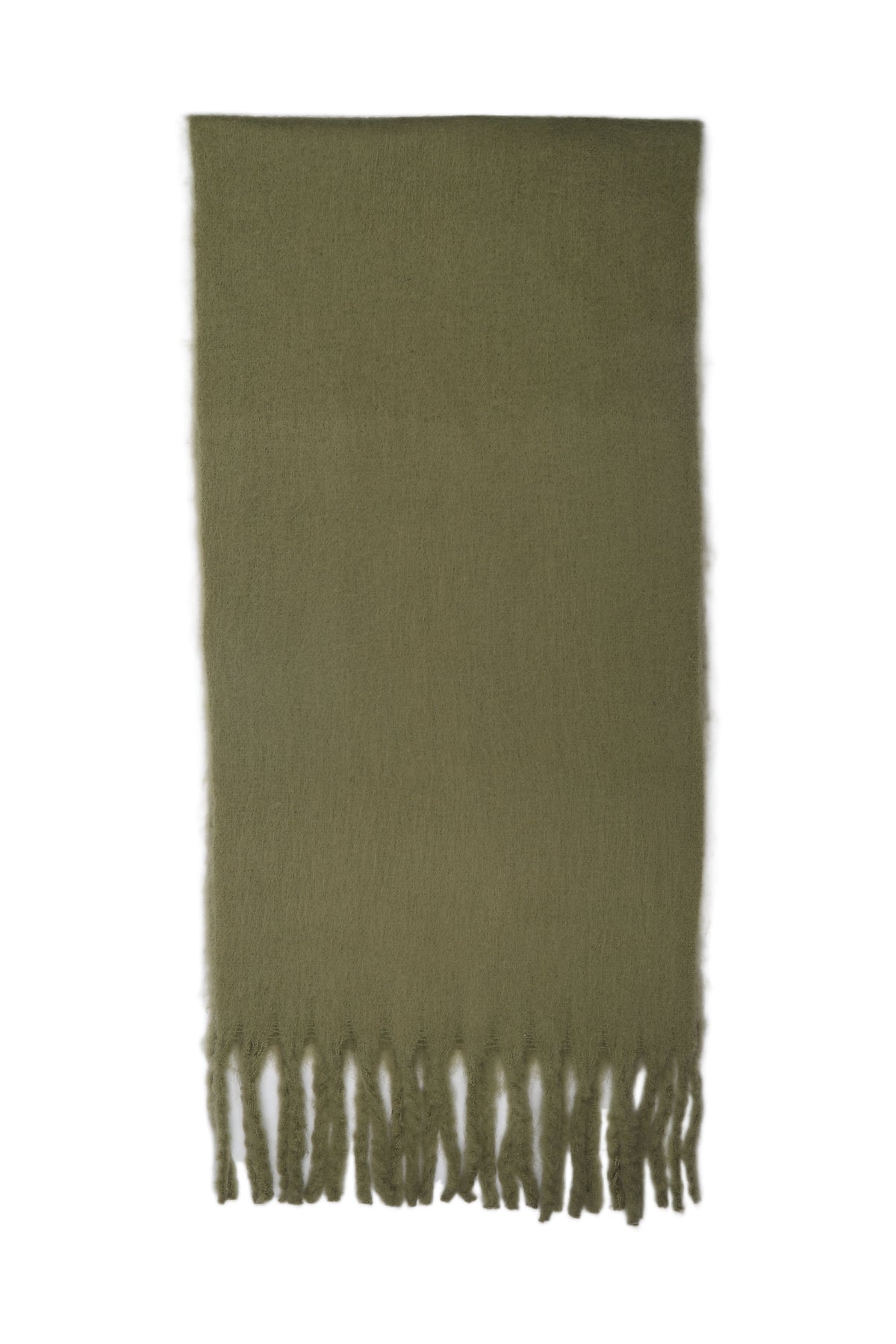 Écharpe vert kaki à franges 210x45cm accessoire mode femme hiver douce et chaude