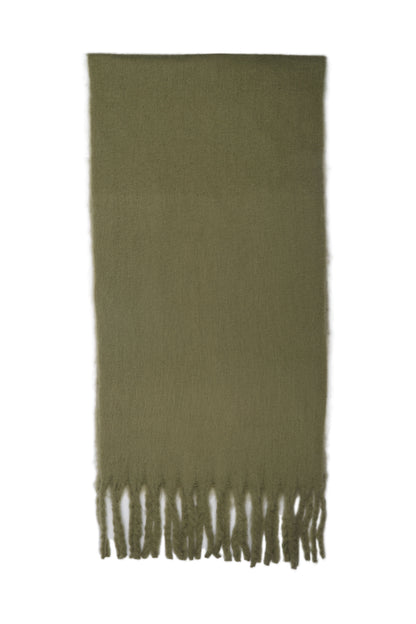 Écharpe vert kaki à franges 210x45cm accessoire mode femme hiver douce et chaude