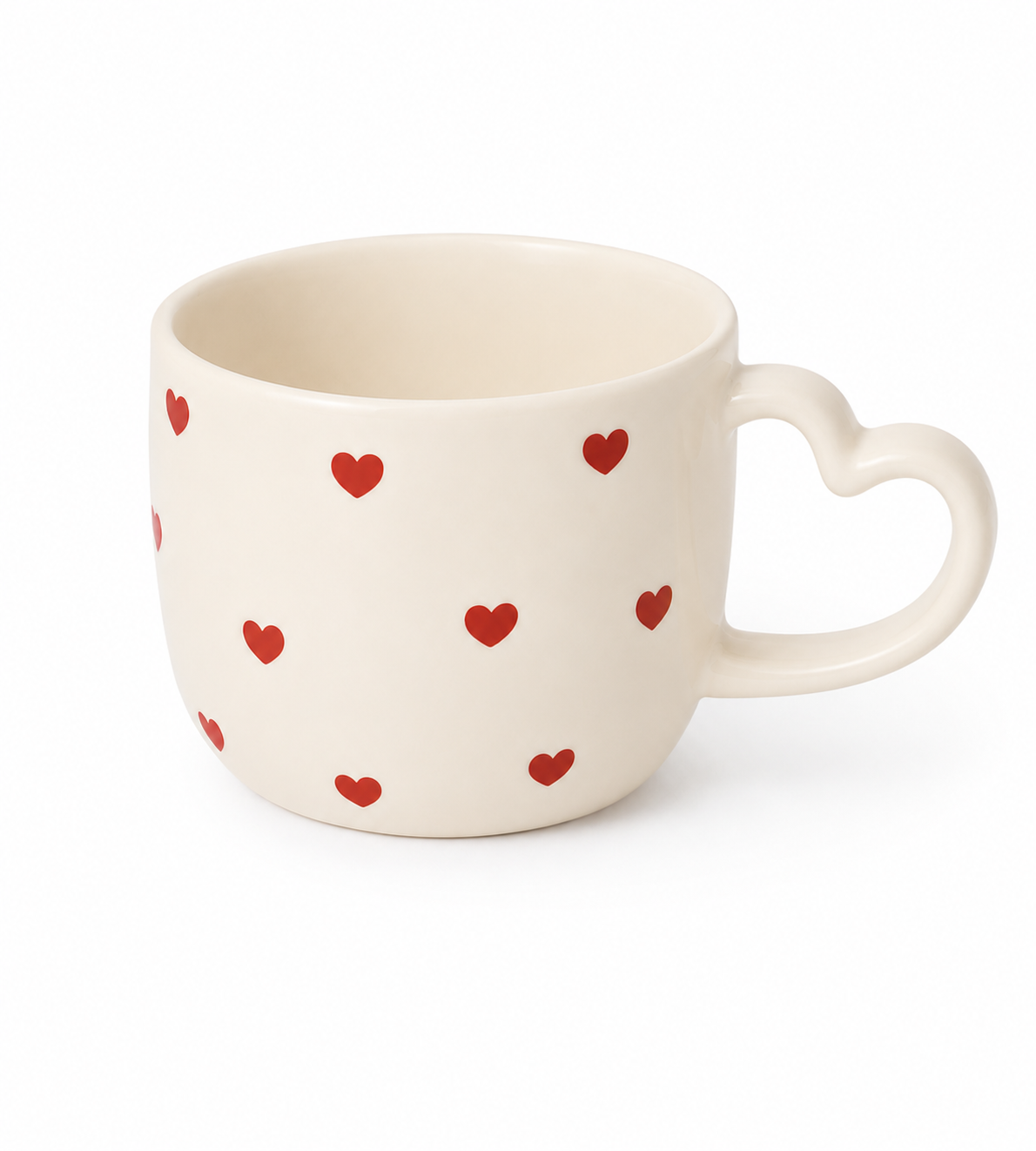 Mug Valentine 36cl crème avec petits cœurs rouges et anse en forme de cœur Atmosphera décoration romantique