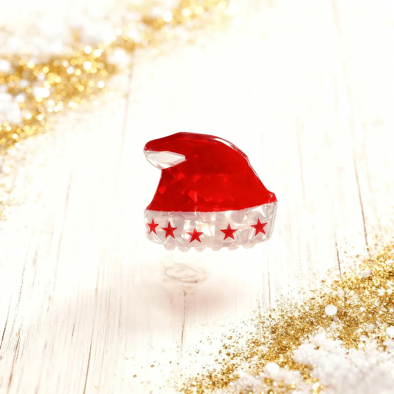 Pince à cheveux bonnet de Noël rouge transparente avec étoiles décoratives accessoire festif femme