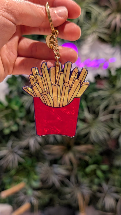 Porte-clés fantaisie résine motif frites fast-food rouge et doré accessoire original femme