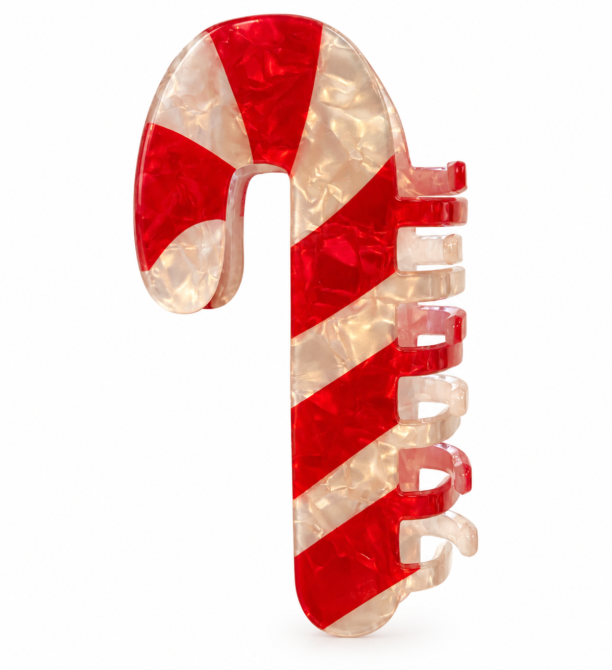 Pince à cheveux sucre d'orge rouge et blanc nacré motif candy cane accessoire cheveux festif Noël femme