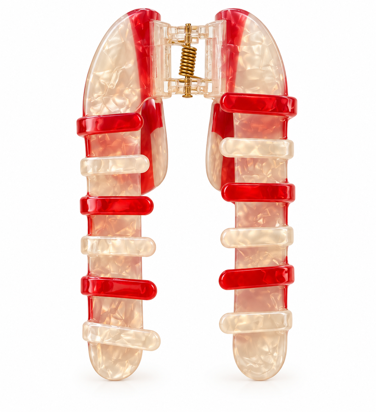 Pince à cheveux Sucre d'Orge en résine acétate nacrée et rouge, accessoire cheveux original candy cane femme