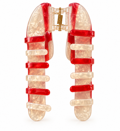Pince à cheveux Sucre d'Orge en résine acétate nacrée et rouge, accessoire cheveux original candy cane femme