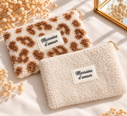 Pochette Marraine d'amour - Trousse moumoute sherpa douce