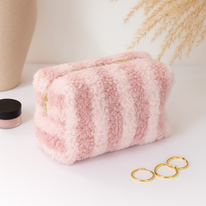 Trousse en moumoute rayée rose ms en scene