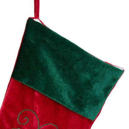 Botte de Noël velours rouge et vert brodée poinsettia décoration sapin fêtes traditionnelle