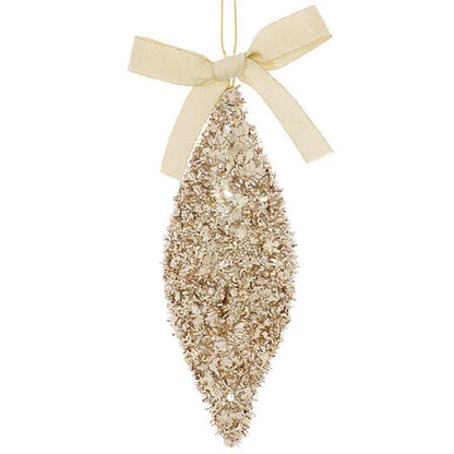Suspension de Noël forme olive brillante dorée avec nœud satin champagne décoration sapin élégante 8 cm