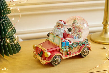 Boule à Neige Lumineuse - Père Noël en Voiture Vintage