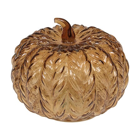 Lampe LED citrouille Assia en verre ambré texturé effet feuilles, décoration automne intérieur chic