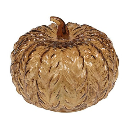Lampe LED citrouille Assia en verre ambré texturé effet feuilles, décoration automne intérieur chic