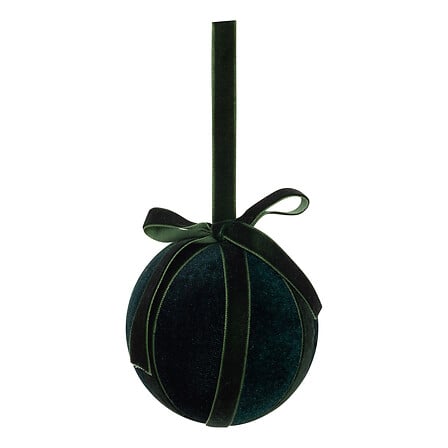 Boule de Noël en velours vert foncé avec ruban assorti diam 8 cm décoration sapin élégante