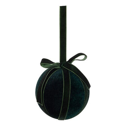 Boule de Noël en velours vert foncé avec ruban assorti diam 8 cm décoration sapin élégante