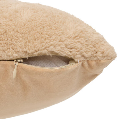 Coussin sherpa beige avec fermeture éclair et broderie Automne Atmosphera 30x50 cm décoration cocooning