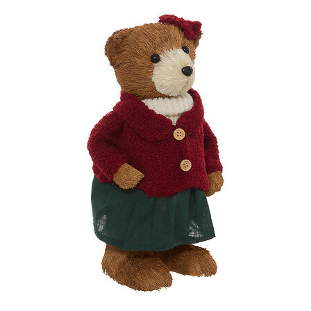 Ourson décoratif polystyrène 35 cm habillé pull rouge et jupe verte décoration Noël traditionnelle fait main