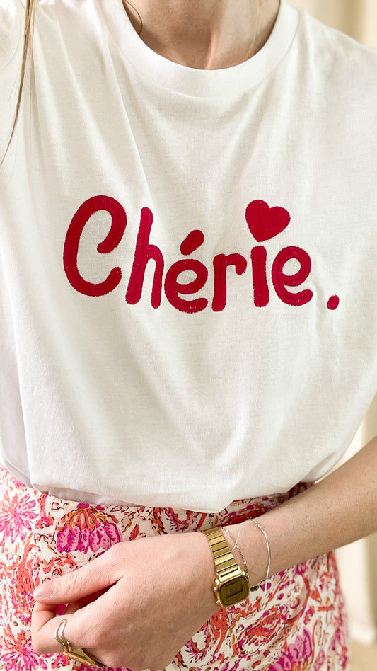 T-shirt Chérie – T-shirt blanc imprimé cœur fuchsia