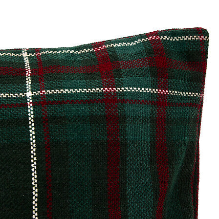 Coussin chenille tartan vert et rouge 50x40 cm décoration Noël traditionnelle motif écossais