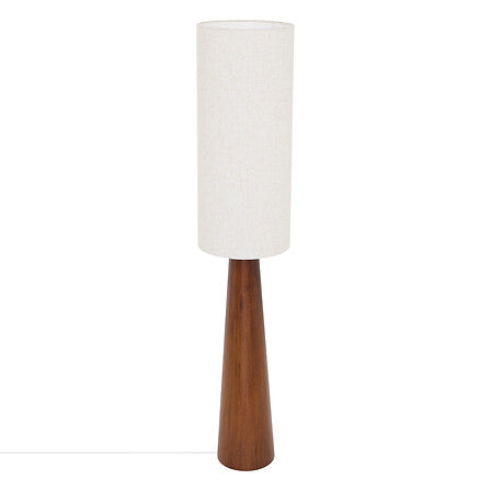 Lampadaire Sergio H150cm pied conique bois foncé abat-jour cylindrique tissu beige style scandinave déco intérieur