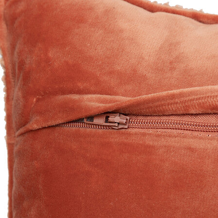 Coussin rectangulaire 30x50 cm terracotta en tissu velours avec fermeture éclair ton sur ton, décoration intérieure bohème