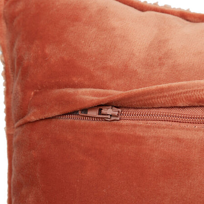 Coussin rectangulaire 30x50 cm terracotta en tissu velours avec fermeture éclair ton sur ton, décoration intérieure bohème