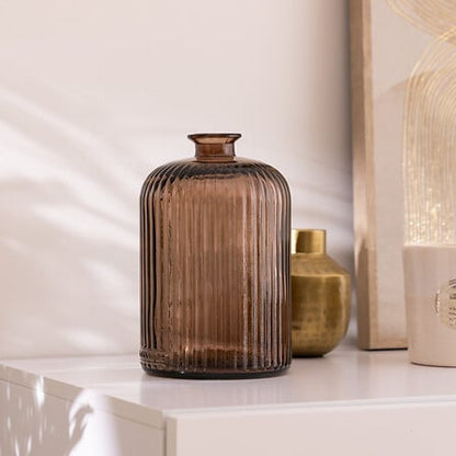 Vase Luz H23cm en verre ambré strié style bohème chic déco intérieure minimaliste