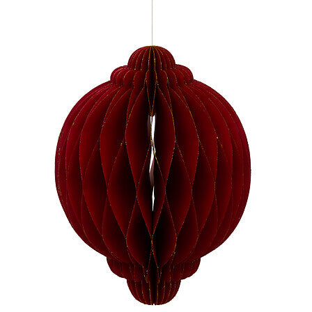 Suspension décorative Pallo en papier alvéolé rouge bordeaux forme boule festive décoration de Noël à suspendre diam 30 cm