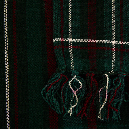 Plaid chenille tartan vert et rouge avec franges décoratives 130x180 cm idéal déco Noël traditionnelle