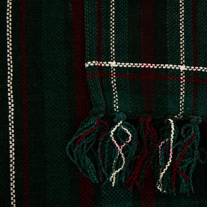 Plaid chenille tartan vert et rouge avec franges décoratives 130x180 cm idéal déco Noël traditionnelle