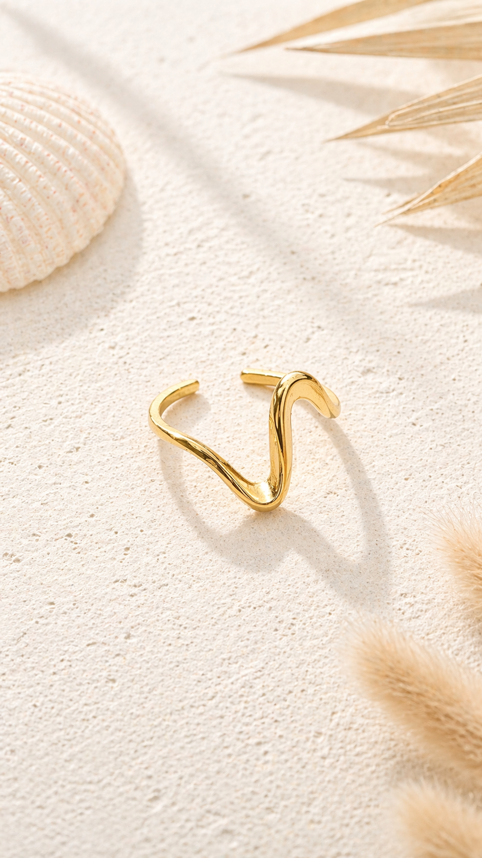 Bague dorée ondulation forme vague ajustable acier inoxydable